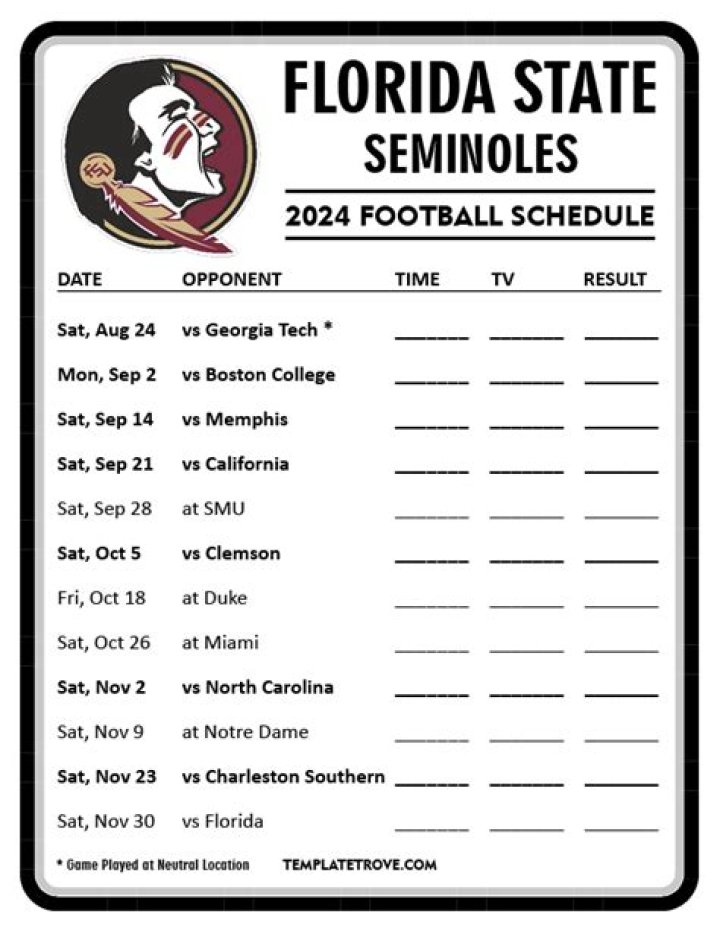 2023 Florida State Football Schedule